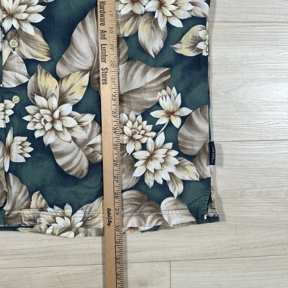 Chaps Ralph Lauren Shirt Mens Large Camp Loop Collar Floral Cotton Vintage Green